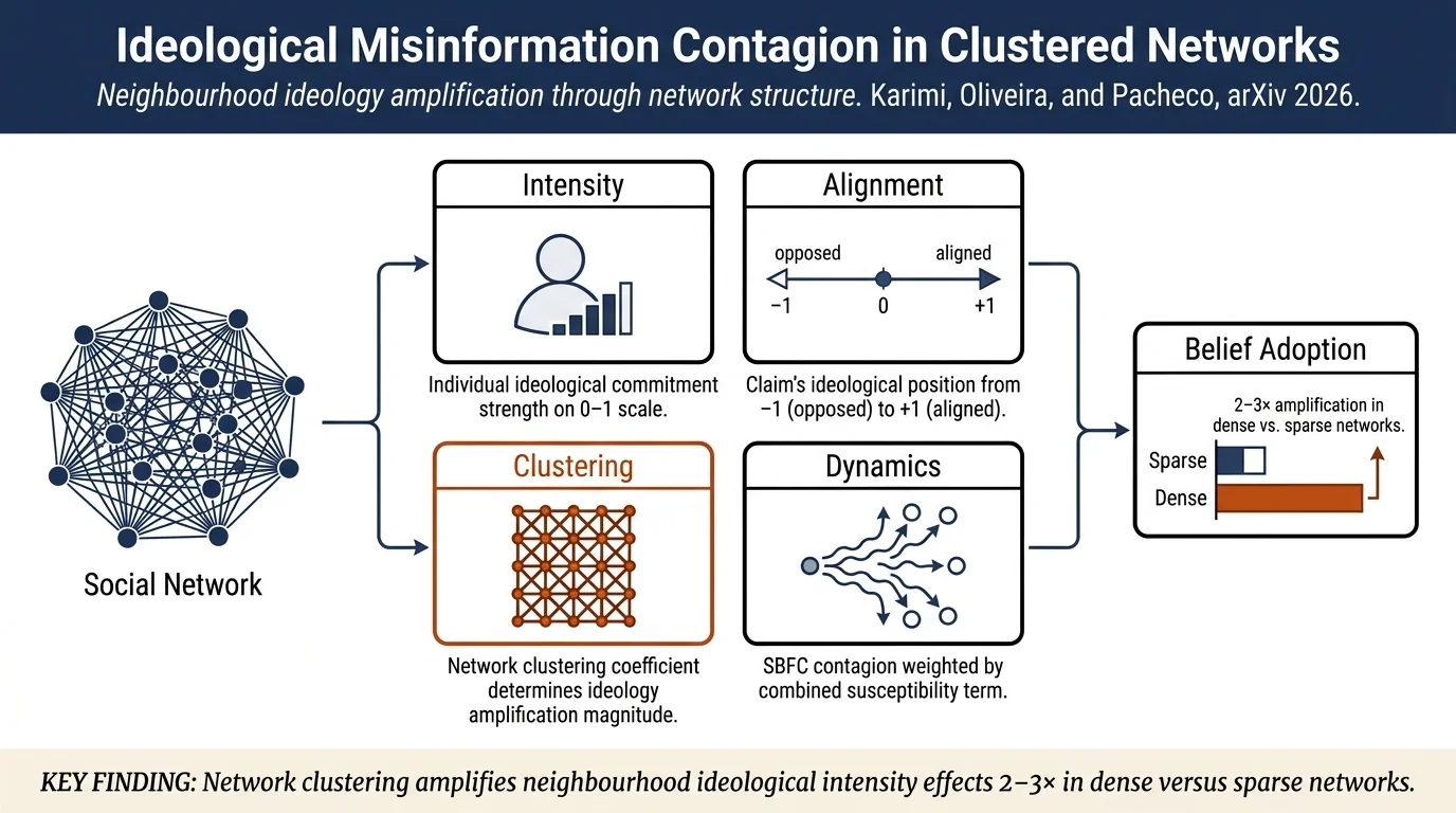 How neighbourhood ideology shapes misinformation belief in densely tied social networks